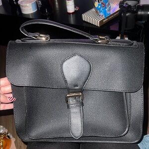 Black Textured Satchel Bag